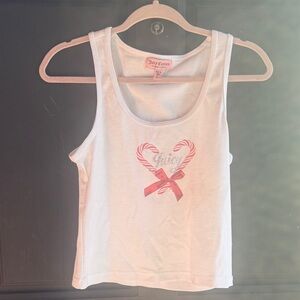 Juicy Couture White Tank Top with Red and Silver Candy Cane Design